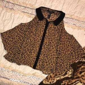 F21 Cold Shoulder Leopard Blouse